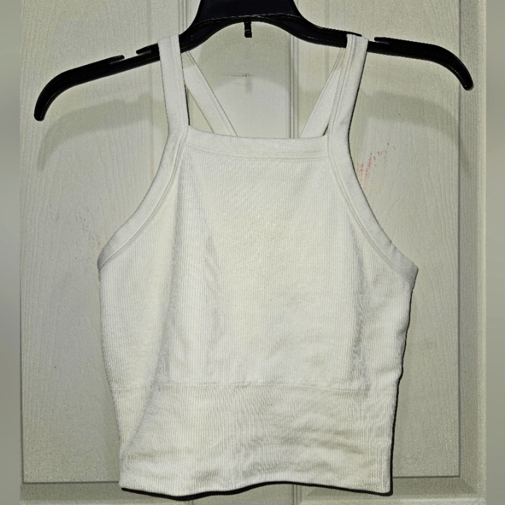 Athleta Aurora Seamless Crop Ribbed Tank, Burnt White Small